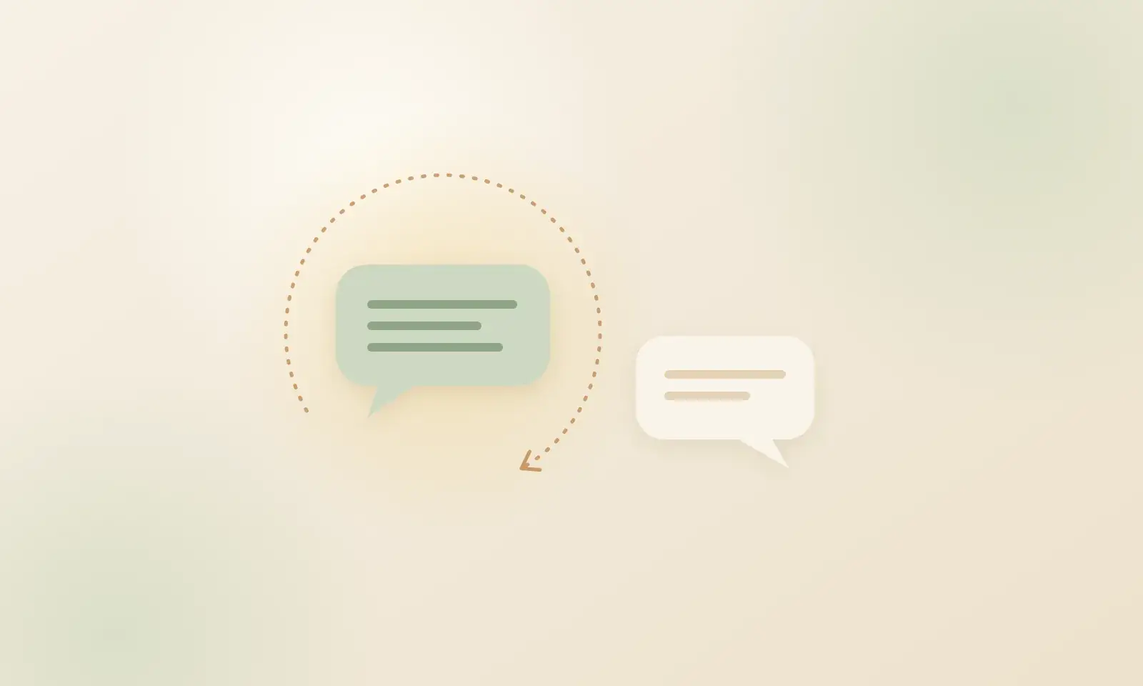 Illustration: two speech bubbles; a dotted replay loop circles only the green one, while the other sits apart, calm.