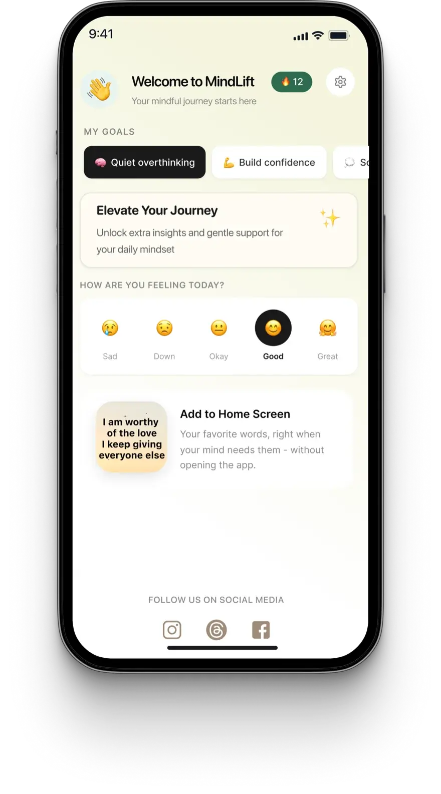 MindLift home screen in Spanish